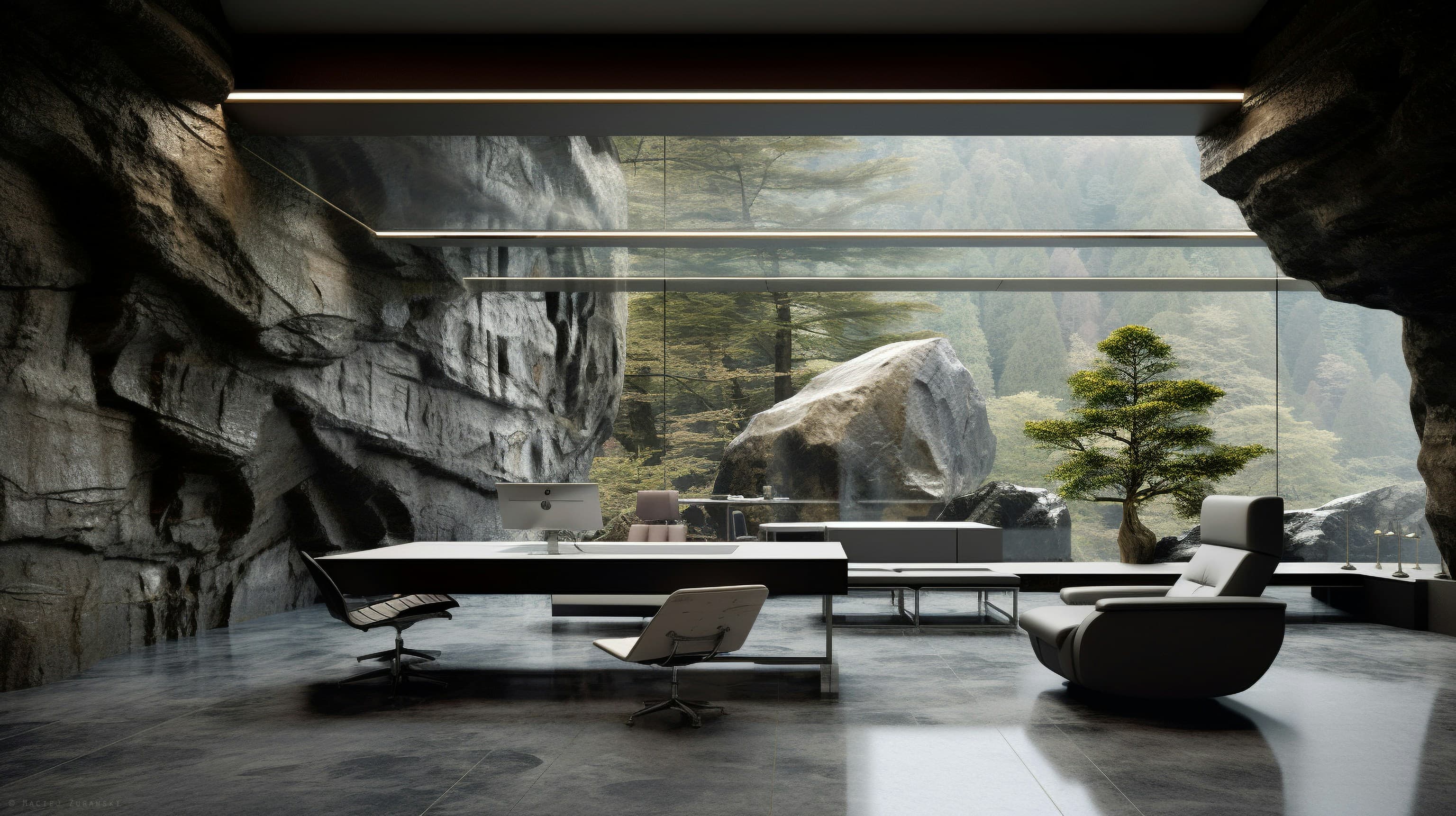Material specialists collaborating around architectural drawings and samples